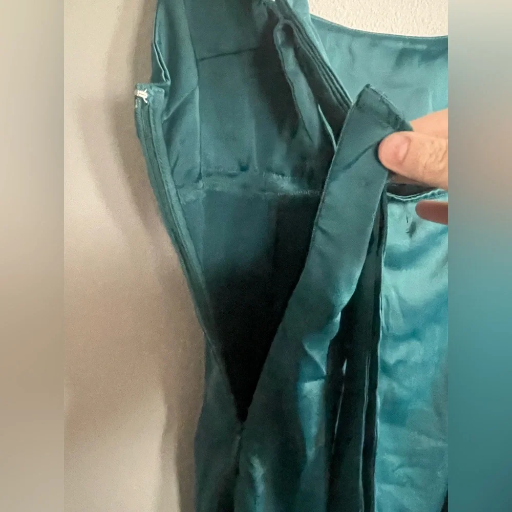 NWT Urban Outfitters Bri Double Bow Satin Mini Dress Teal Medium - Picture 7 of 9